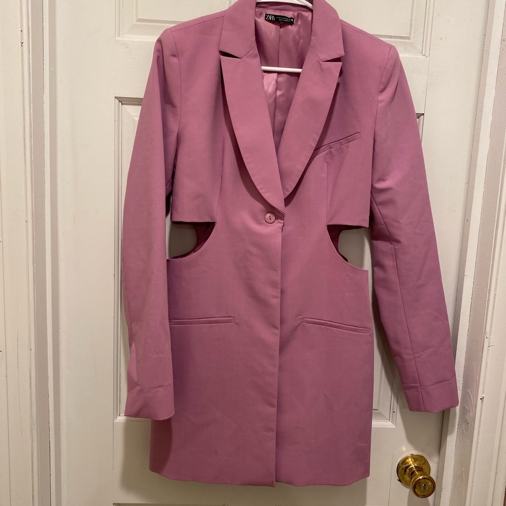 Zara Pink Long Sleeve Cutout Blazer Dress